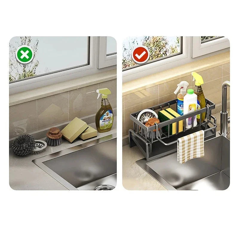 Kitchen Sink Drain Rack Organizer / Shelf Soap Sponge Holder Dishcloth Towel Rack filter basket